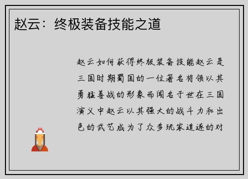 赵云：终极装备技能之道